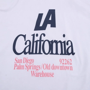 Women's white T-shirt with vintage California LA lettering and American retro graphic