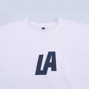 White crew neck cotton T-shirt featuring classic blue LA letter print in sporty style