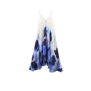 Robe à Bretelles Sexy Col en V pour Femmes Imprimé Floral Tie Dye Ourlet Irrégulier Robe Trapèze Cami été Décontractée Streetwear