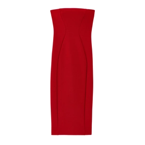 Abito Midi da Donna Elegante Rosso Senza Spalline Aderente Misto Poliestere Slim Fit Spacco Posteriore Abito per Festa Serale e Banchetto