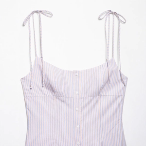 Damen Sommerstreifenkleid mit Netzeinsatz, Trägern und vorderer Knopfleiste
