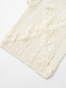 Close-up of intricate white lace crochet texture and delicate hollow-out knit details