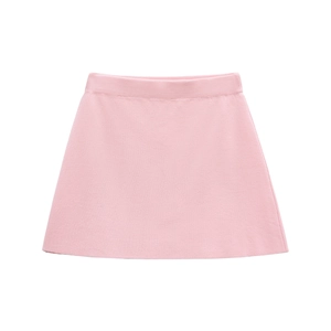Pink knit A-line mini skirt with elastic waist for a minimalist summer outfit