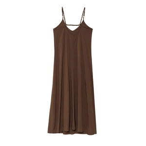 Abito lungo estivo marrone minimalista con spalline sottili e scollo a V sul retro