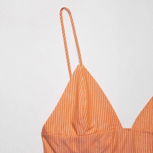 Women's summer orange and white vertical stripe poplin camisole with thin straps