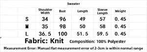 Size chart table for V-neck argyle sweater including S, M, L measurements in centimeters