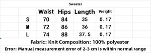Size guide for women's knit polo shirt with waist, hip and length in centimeters