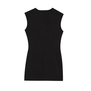 Women's black sleeveless dress with elegant back zipper and waist belt, summer 2025 style