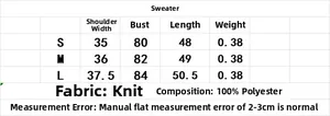 Detailed size chart for women casual knit cardigan showing S, M, and L measurements