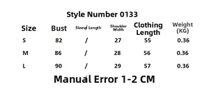 Detailed size chart for pearl-trimmed knit top with bust and length measurements