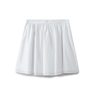 Women's minimalist white high-waist pleated mini skirt with voluminous A-line flare silhouette