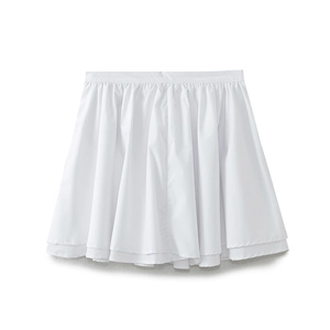 White high-waist pleated mini skirt with layered hem and elastic waistband for women