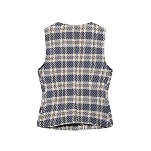 Ensemble veste et short en tweed pour femmes, vue arrière à carreaux bleus
