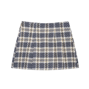 Mini-jupe en tweed bleu à carreaux pour femme, coupe trapèze, collection été 2025