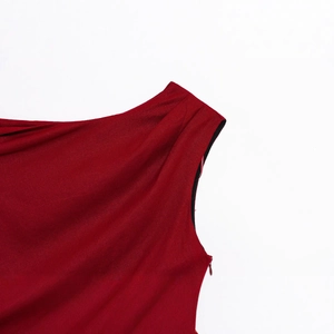Deep red one-shoulder dress with textured fabric and side invisible zipper detail