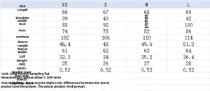 Detailed size chart for women's blazer and pants suit including XS to L measurements