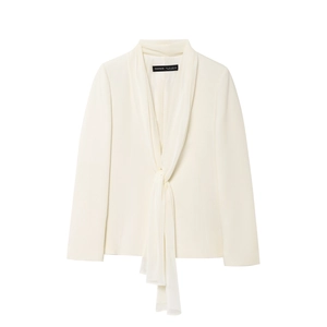 Women's cream white lapel blazer with a stylish scarf tie-neck design for commute
