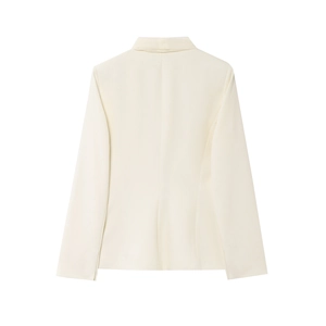 Rear view of cream white tailored blazer with sleek back seam and premium structured fit