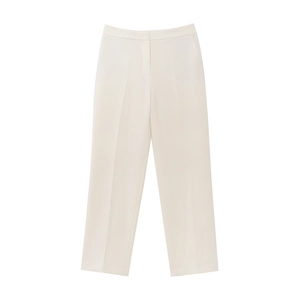 Women's cream white high waist straight leg dress pants with sharp front pleats