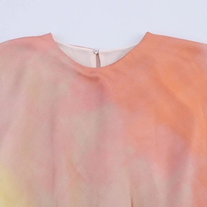 Robe midi d'été pour femme avec imprimé tie-dye, col rond et bouton perle élégant