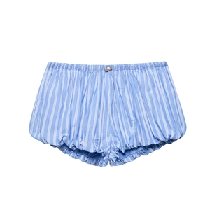 Short Citrouille Rayé Vertical Décontracté pour Femmes Taille Haute Élastique avec Décor de Rose Vêtement de Détente Doux Été