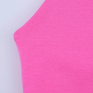 Close-up of vibrant pink knitted fabric texture on summer halter dress for women