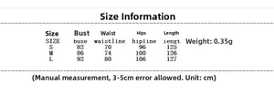 Detailed size chart for women's halter mesh dress including bust and waist measurements