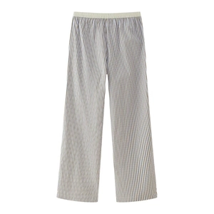 Pantalones de verano para mujer con rayas azul claro, pernera ancha y cintura elástica