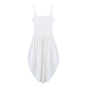 Robe blanche sans manches avec corsage en tricot et ourlet ballon plissé pour femmes