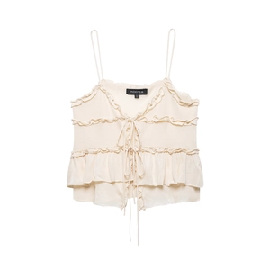 Débardeur Tricoté à Volants Style Français pour Femmes à Lacets à Fines Bretelles Sans Manches Col en V Top Doux Été