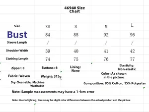 Size chart table for plaid jumpsuit detailing measurements and cotton fabric specifications