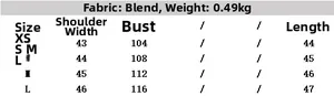 Size chart for women's knit vest showing measurements for shoulders, bust, and length in cm