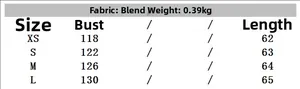 Size chart table for women's loose round neck vest showing XS to L measurements