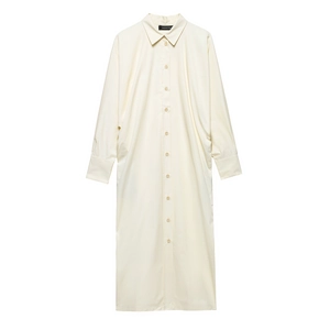 Elegantes cremeweißes langärmeliges Maxi-Hemdblusenkleid mit weiter Oversized-Passform
