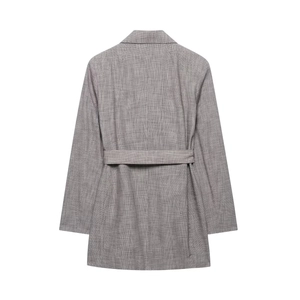 Women's houndstooth blazer and shorts set featuring a stylish back view with waist tie belt