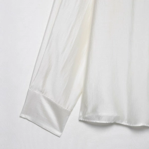 Women's 2025 spring loose white satin long sleeve shirt with pocket embroidery detail