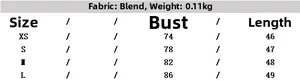 Size chart for women's summer tank top and skirt set showing XS to L measurements in detail