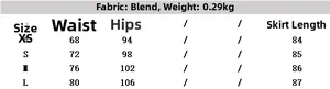 Size chart for women's summer skirt set showing waist, hip, and length measurements in cm
