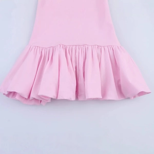 Rosa trägerloses Kleid mit elegantem Rüschensaum und detailliertem Falten-Design für Damen