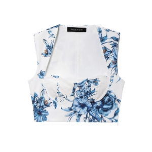 Top corto de verano 2025 para mujer con estampado floral, sin mangas y diseño floral blanco