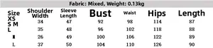 Detailed size chart for floral print V-neck dress showing measurements from XS to L
