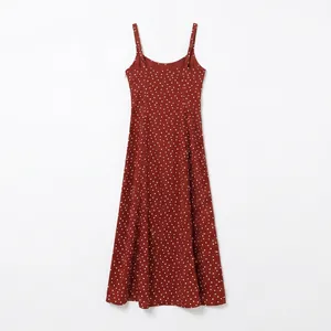 Women's Retro Red Polka Dot Cami Dress French Style Adjustable Strap Side Split Midi Dress Summer Sleeveless Party Wear