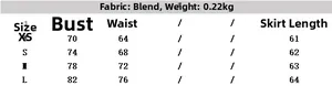 Detailed size chart for women sleeveless halter dress with fabric and weight info