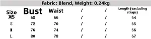 Size chart for pink striped slip dress including fabric details and measurements