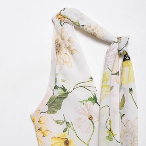 Floral cowl neck dress with halter neck tie detail and romantic pastel flower print