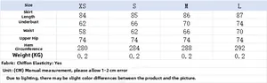 Detailed size chart for women summer backless mini dress with chiffon fabric measurements