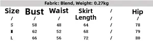 Size chart for knit bodycon dress showing bust, waist, and hip measurements in cm