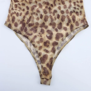Women's summer leopard print mesh bodysuit featuring a sexy breathable sheer fabric design
