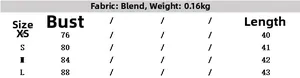 Size chart for women's bow tube top showing bust and length measurements in centimeters
