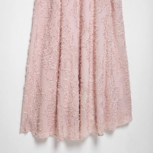 Pink halter dress with luxury floral jacquard and feather texture detailing for women